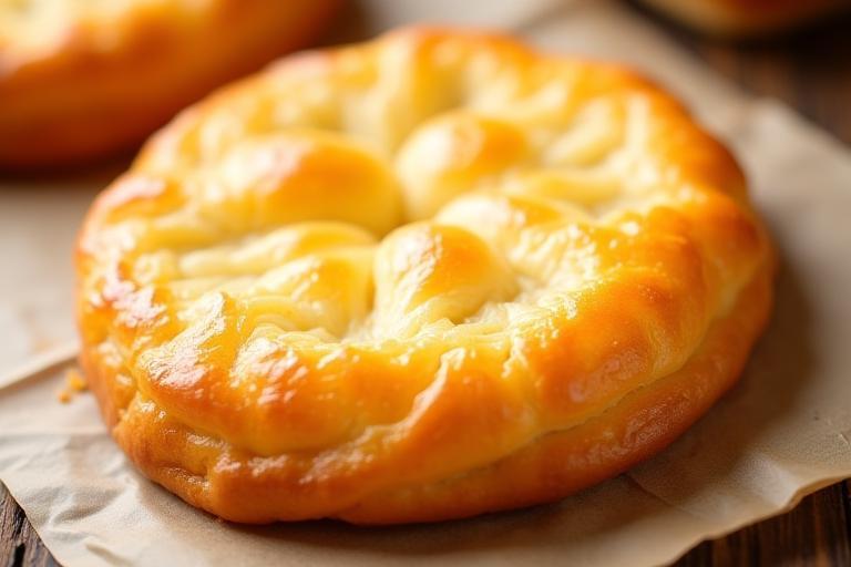 Delicious food photography of a traditional Bulgarian banitsa, golden and flaky